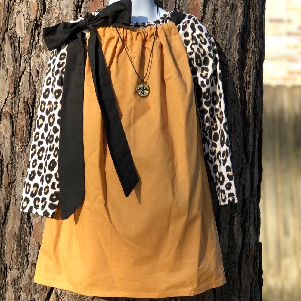 Gold w/ black bow handmade dress